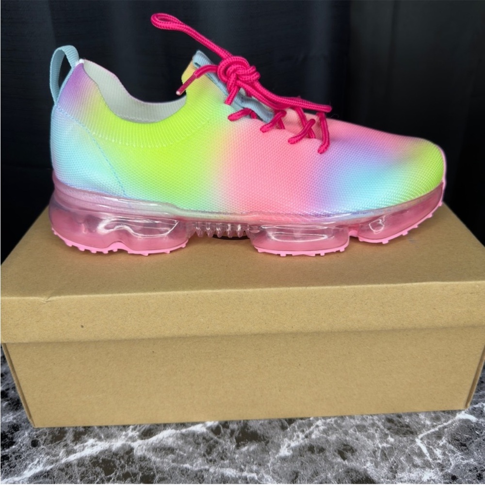 Vibrant Rainbow Sneakers with Pink Laces